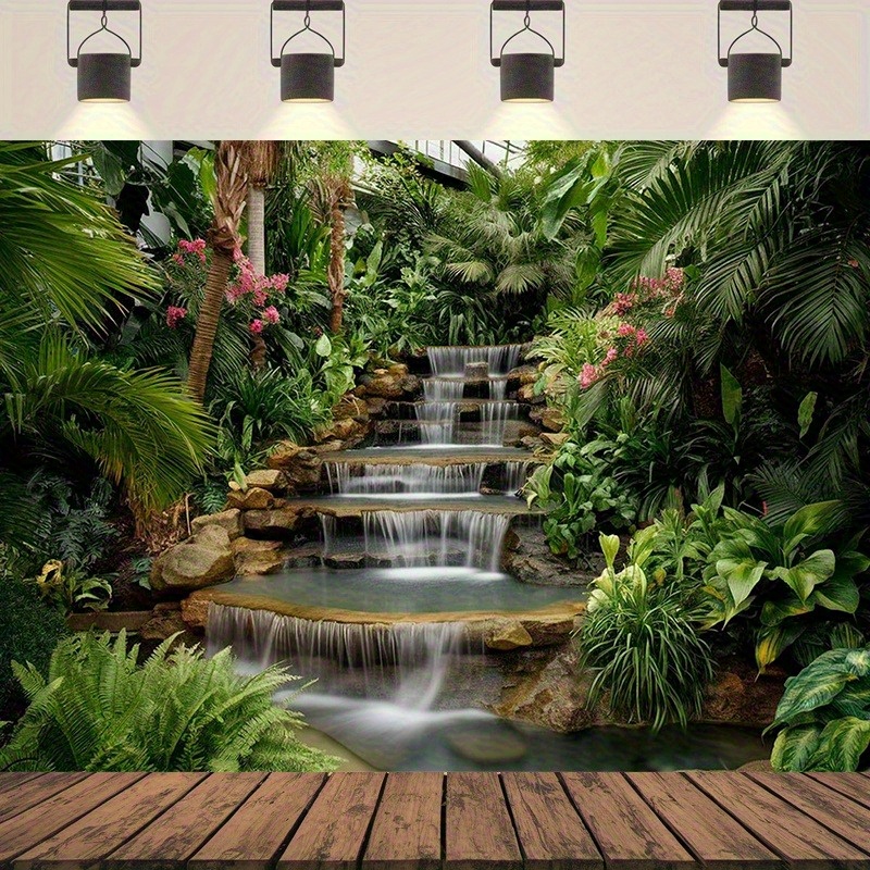 Spa Wellness Center - Waterfall Garden Tapestry Lush Tropical Plants